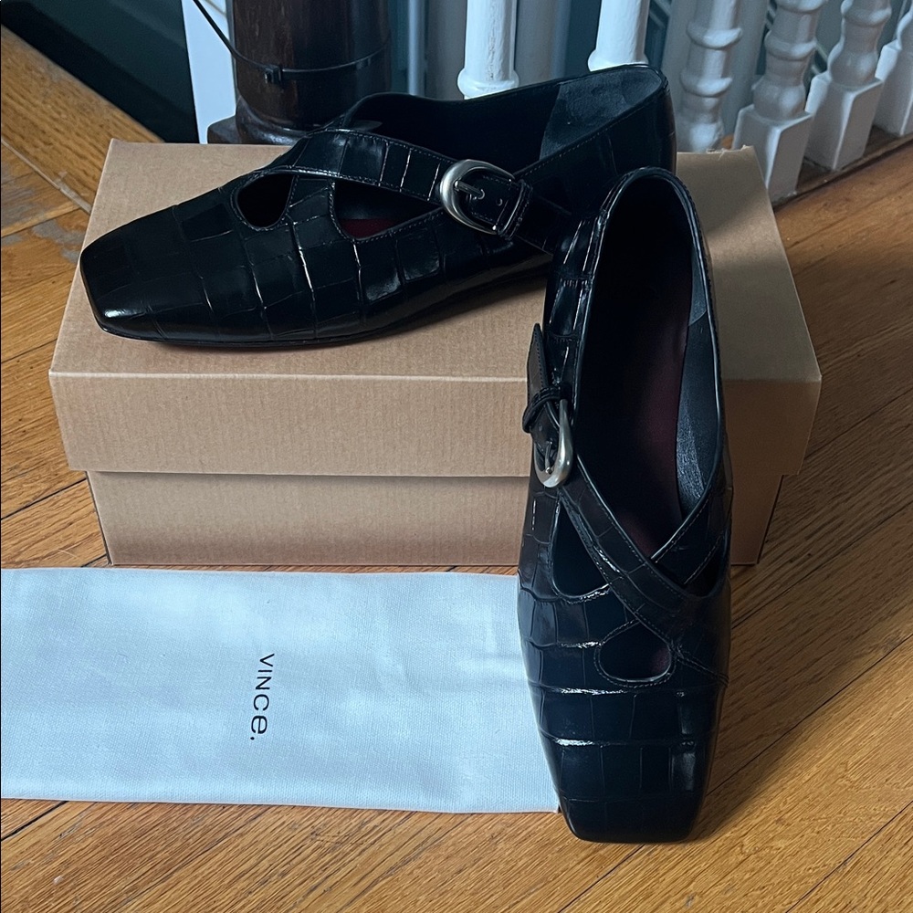 Vince Black Embossed Leather Flats